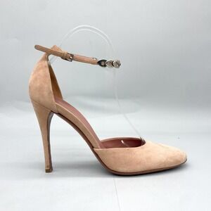 Alaia Womens 38.5 8.5 Heart Ankle Strap Pumps Nude Beige Suede Stiletto Heels